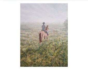 Equestrian Giclée Print: Cowboy & Horse Oil Painting