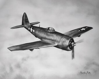 P-47 Warplane Giclée Print, Republic P-47 Thunderbolt, Warbird Art Print, Aviation Art, Vintage Aircraft Art, WWII Military Plane Artwork