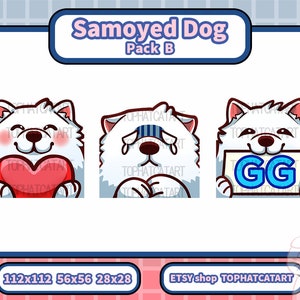 3 x Samoyed Dog Emotes Pack B for Twitch, Discord