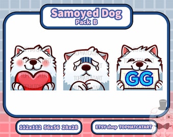 3 x Samoyed Dog Emotes Pack B for Twitch, Discord