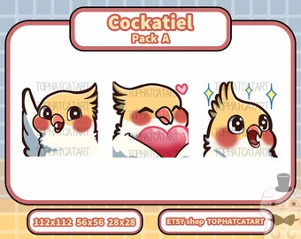3 x Cockatiel Bird Emotes Pack A for Twitch, Discord