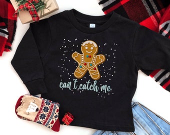 Gingerbread Man Toddler Long Sleeve Tee, Can't Catch Me Kids Tshirt, Kid Matching Gingerbread Shirts, Holiday Matching, Matching Family