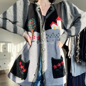 Vintage Austrian Wool Folk Cardigans-Folk Village View-Embroidered Sweater