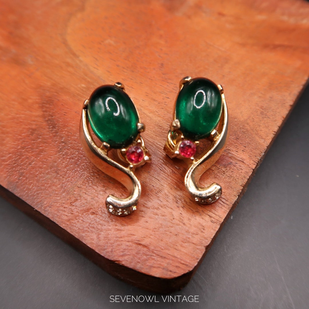 Boucles D'oreilles Vintage Feuille Signées CROWN TRIFARI - Clips Argenté - Occasion