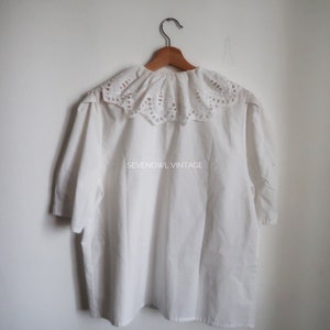 Vintage White Blouse with Ruff Collar Peter Pan Collar Austrian Folk Blouse image 7