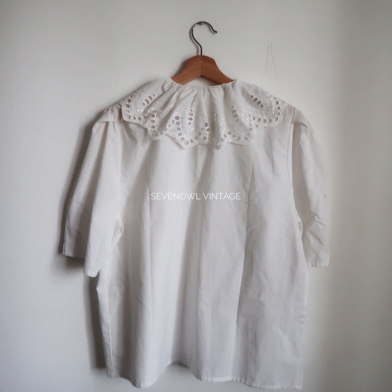 Vintage White Blouse with Ruff Collar Peter Pan Collar Austrian Folk Blouse image 7