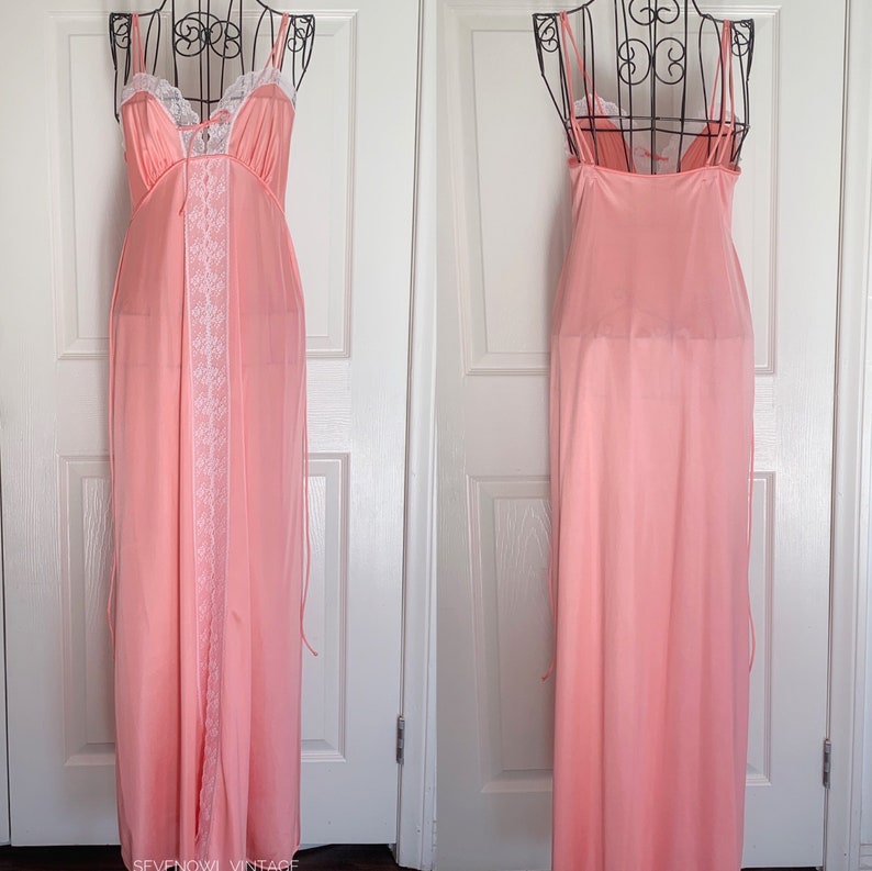 Vintage Silky Nylon 60s Empire Waist Lingerie Pink Nightgown Slips JCpenny image 1