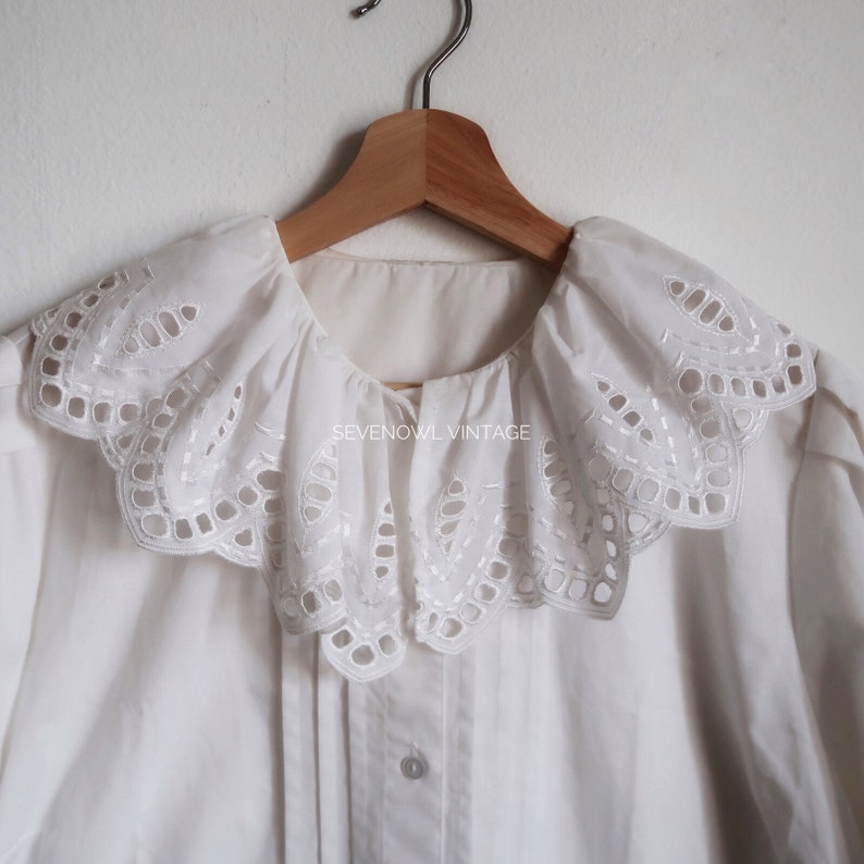 Vintage White Blouse with Ruff Collar Peter Pan Collar Austrian Folk Blouse image 6