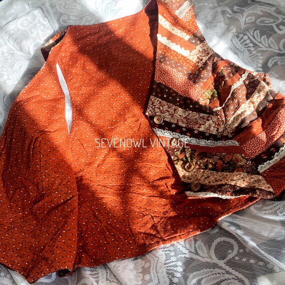 Vintage Handmade Pumpkin Orange Patchwork Vest - image 3