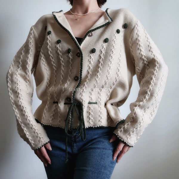 Vintage Austrian Wool Beige Cardigan Sweater Size M