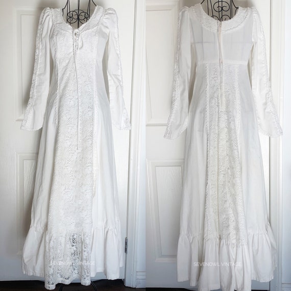 Vintage 70s Gunne Sax Corset Lace Up Crochet white Pr… - Gem