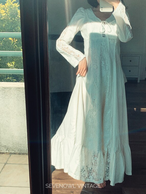 Vintage 70s Gunne Sax Corset Lace Up Crochet white Pr… - Gem