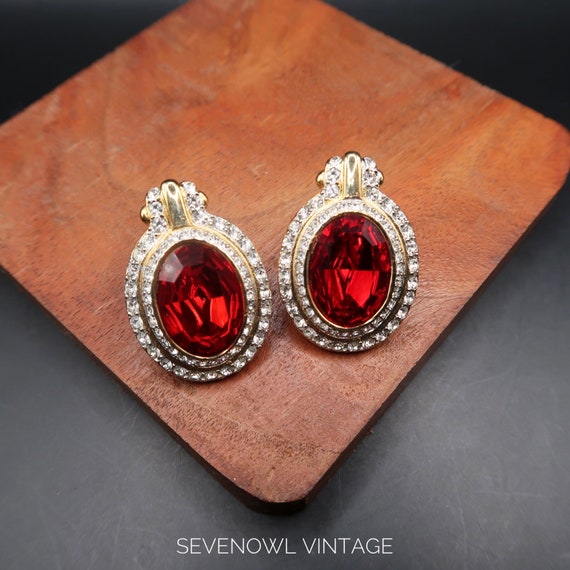 Vintage Signed Givenchy Red Crystal Rhinestone Pi… - image 1