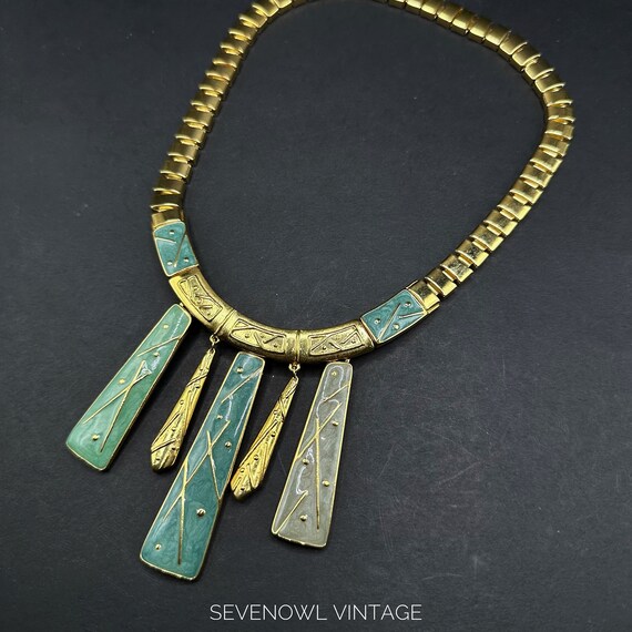 Vintage Signed Trifari Blue Enamel Necklace Chock… - image 5