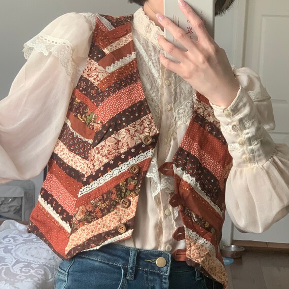 Vintage Handmade Pumpkin Orange Patchwork Vest - image 5