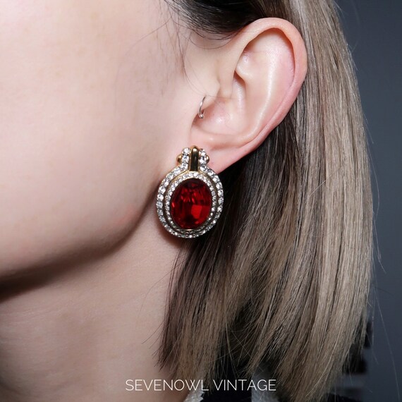 Vintage Signed Givenchy Red Crystal Rhinestone Pi… - image 5