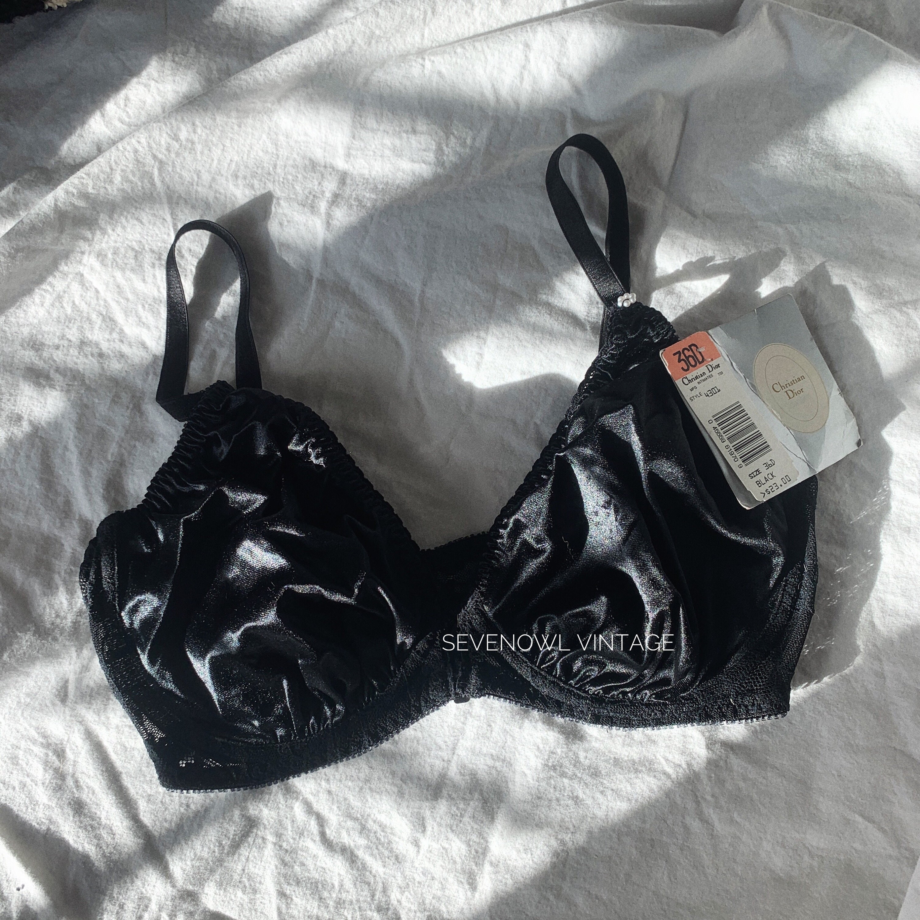 Vintage Christian Dior Black Satin Bra New With Tag 36D 