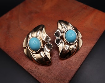 Vintage Signed SAL Early Swarovski Glass Gold Tone Pierced Earrings