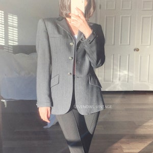 Vintage Lauren Ralph Striped Grey Wool Blazer with Velvet Collar