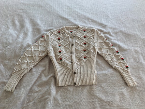 Vintage Ivory Beige Austrian Cardigan with Colorf… - image 4