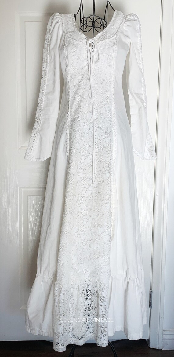 Vintage 70s Gunne Sax Corset Lace Up Crochet white Pr… - Gem