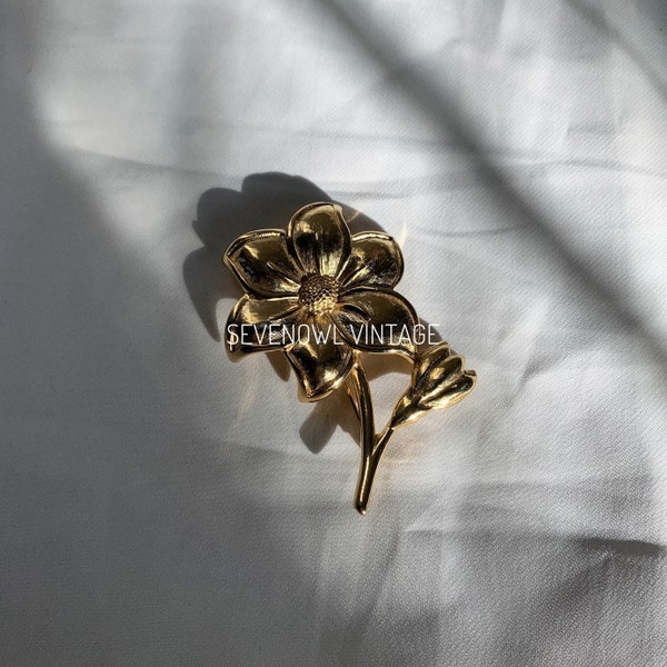 Vintage Givenchy Paris Signed Goldtone Flower Brooch