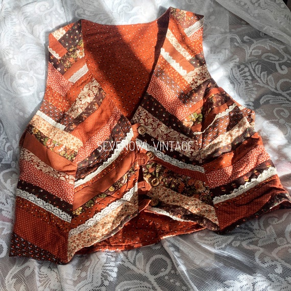 Vintage Handmade Pumpkin Orange Patchwork Vest - image 2