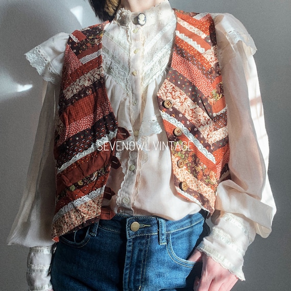 Vintage Handmade Pumpkin Orange Patchwork Vest - image 1