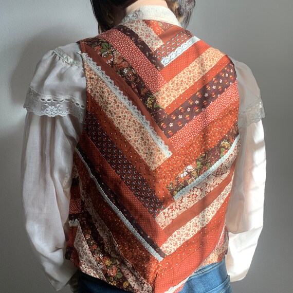 Vintage Handmade Pumpkin Orange Patchwork Vest - image 6