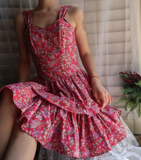 Vintage Laura Ashley Pink Floral Cami Midi Dress … - image 3