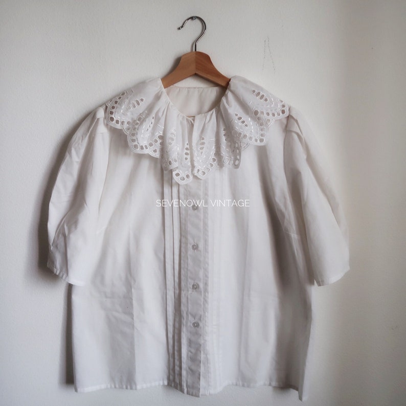 Vintage White Blouse with Ruff Collar Peter Pan Collar Austrian Folk Blouse image 5