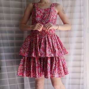 Vintage Laura Ashley Pink Floral Cami Midi Dress 1980s
