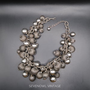 Vintage Signed Napier 1950s Silver Tone Beads Necklace Chocker