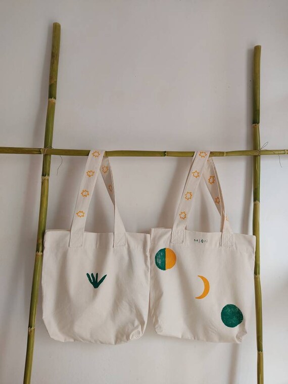 Bolsas de tela estampadas: lunas y hierbajos | Etsy España