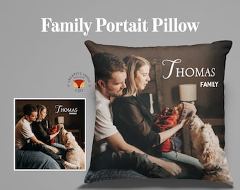 Custom Christmas Gift, Family Portrait Pillow, Family Photo Gift, Engagement Gift, Decorative Pillow, Gift for Mom, Personalized Gift