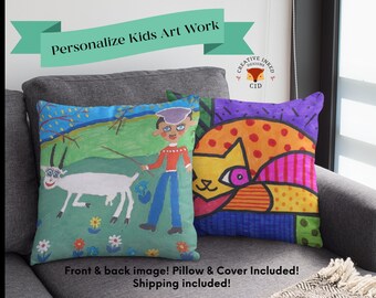 Kids art on pillow, Children's Artwork, Christmas Gift, Personalized Cushion, Sentimental gifts for Grandma, Gift for Mother in law