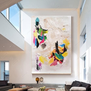 Large Abstract Modern Wall Art, Multicolored Impasto Oil Painting on Canvas, large wall art for Living room, Office