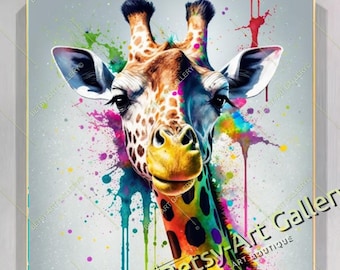 Colorful Giraffe - Vibrant Pop Art Canvas - Bright Safari,  Art Modern Animal Wall Art Print on Canvas Stretched