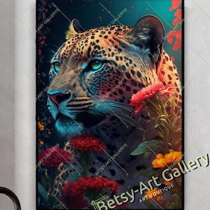 Floral Leopard Canvas Print: Colorful Jungle Wall Art