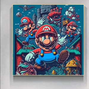 Super Mario Canvas Print – 90s Video Game Art, Colorful Anime Wall Decor