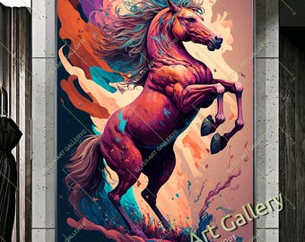 Red Horse Canvas Print: Large Abstract Animal Artwork for Home Wall Decoration