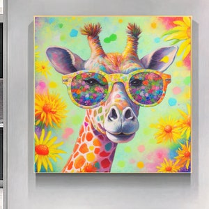 Sunny Giraffe Vibrant Abstract Animal Wall Art – Large Colorful Wildlife Canvas Print for Home Decor