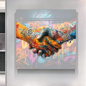 Graffiti Handshake Art - Tattooed Hands Print on Canvas - Street Art Canvas, Urban Pop Art Wall Decor