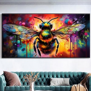 Colorful Bee Art Print – Modern Canvas Wall Art Print Decor - Large Panoramic Print on Canvas for Living Room, Hotel, Gift