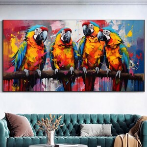 Colorful Parrot Wall Art – Vibrant Tropical Bird Canvas Print - Large Panoramic Print on Canvas for Modern Home Decor, Hotel, Gift