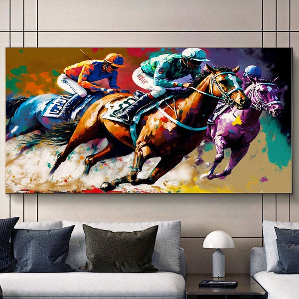 Horse Racing Large Abstract Wall Art Print on Canvas, Modern Wall Art for Living room, Printed Canvas Stretched/Rolled