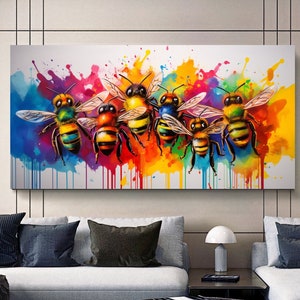 Colorful Bee Family – Modern Canvas Wall Art Print - Large Panoramic Print on Canvas for Living Room, Hotel, Gift