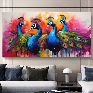 Majestic Peacock Wall Art – Vibrant Colorful Bird Canvas Print for Modern Living Spaces, Office, Hotel, Gift