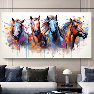 Colorful Running Horses Wall Art – Vibrant Abstract Canvas Print for Living Room, Office Hotel, Gift