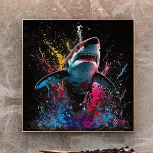 Colorful Shark Canvas Print: Modern Animal Wall Art